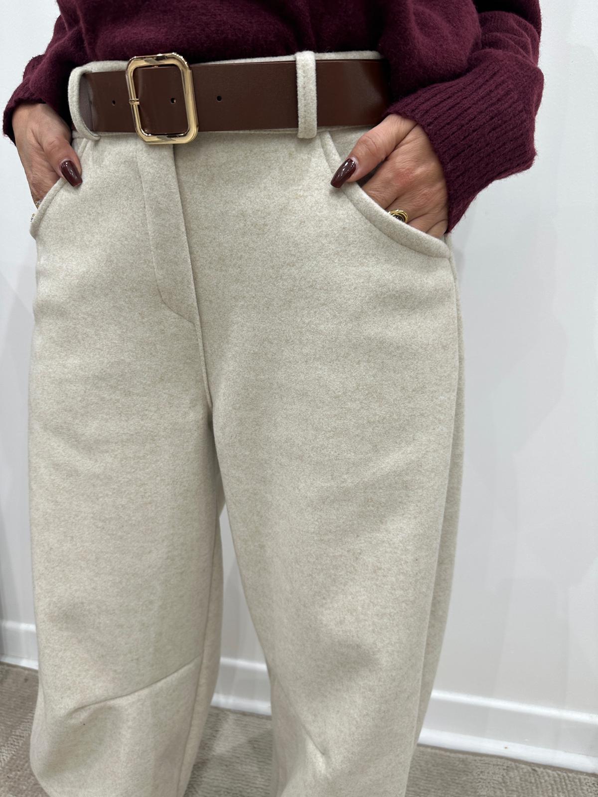 Pantalon Coupe Ballon Beige avec Ceinture – Néréide