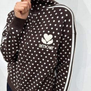 Gilet Zippé à Pois Chocolat et Écru – Évelina