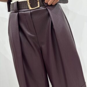 Pantalon Large en Simili Cuir Bordeaux - Edwin