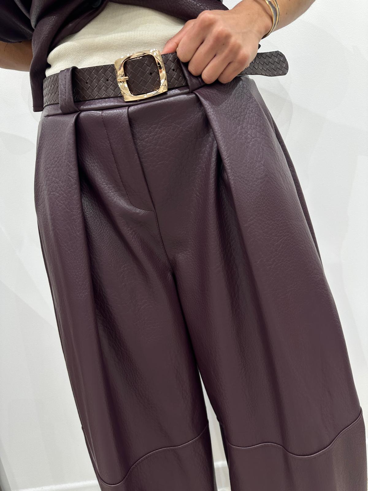 Pantalon Large en Simili Cuir Bordeaux – Edwin