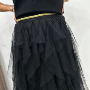 Jupe Longue en Tulle à Volants Noirs – Éléandra