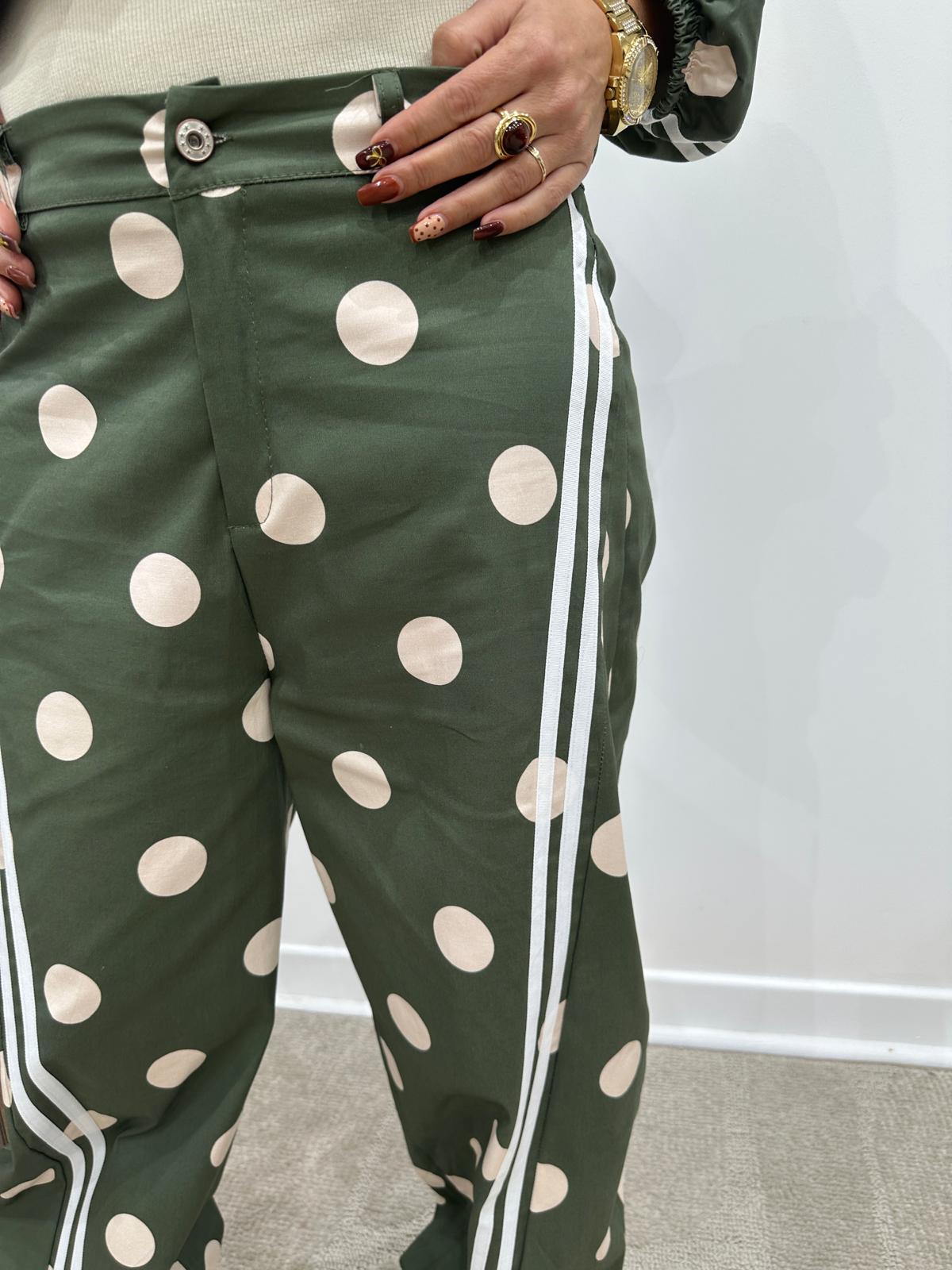 Pantalon à Pois Kaki et Beige – Vespérine