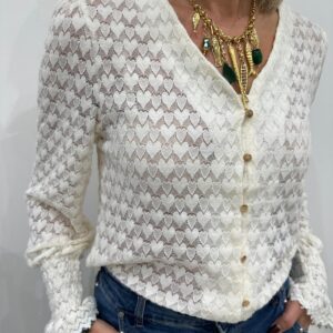 Blouse en Dentelle à Motifs Cœurs Écru – Esmeralda