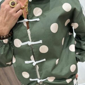 Veste à Pois Kaki et Beige – Vespérine
