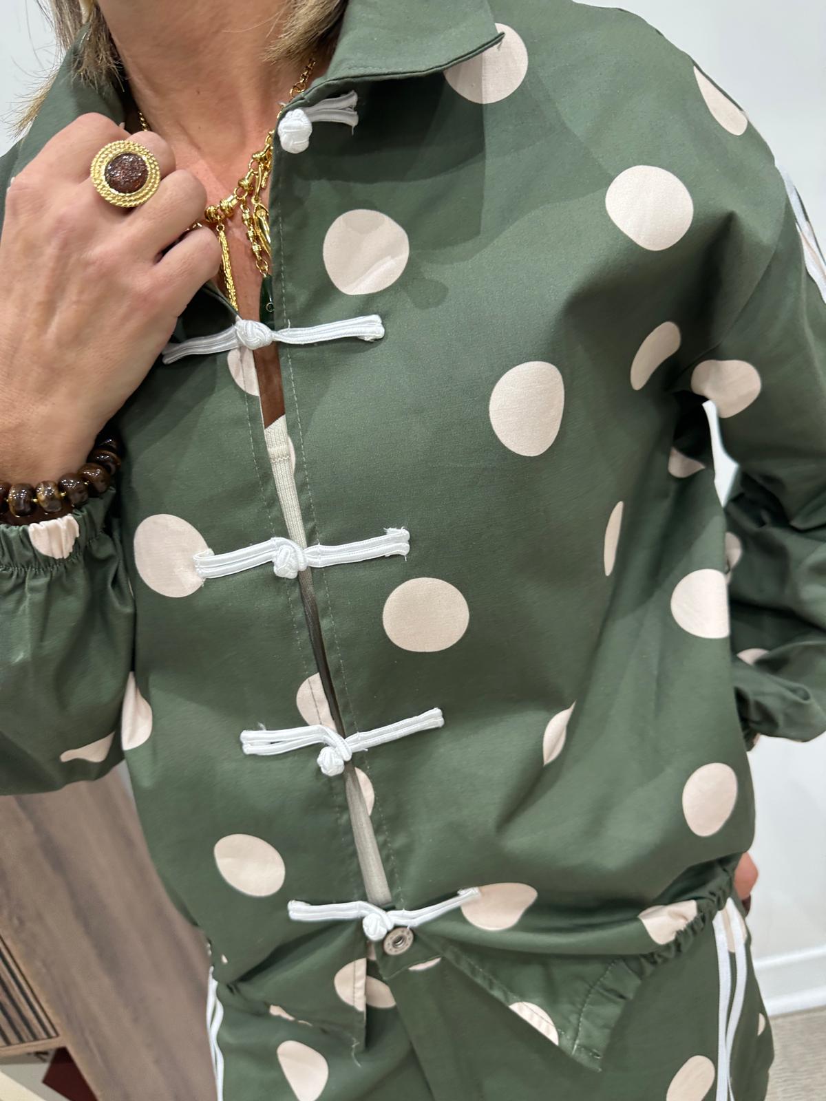 Veste à Pois Kaki et Beige – Vespérine