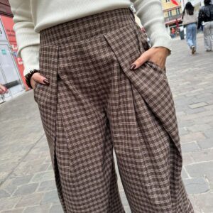 Pantalon Large à Carreaux Marron – Tessaline