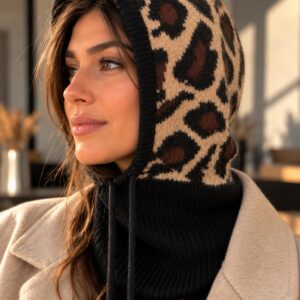 Cagoule Léopard Noire en Maille – Anélise