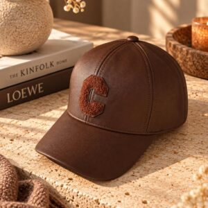 Casquette Camel Effet Cuir à Lettre C – Calyane