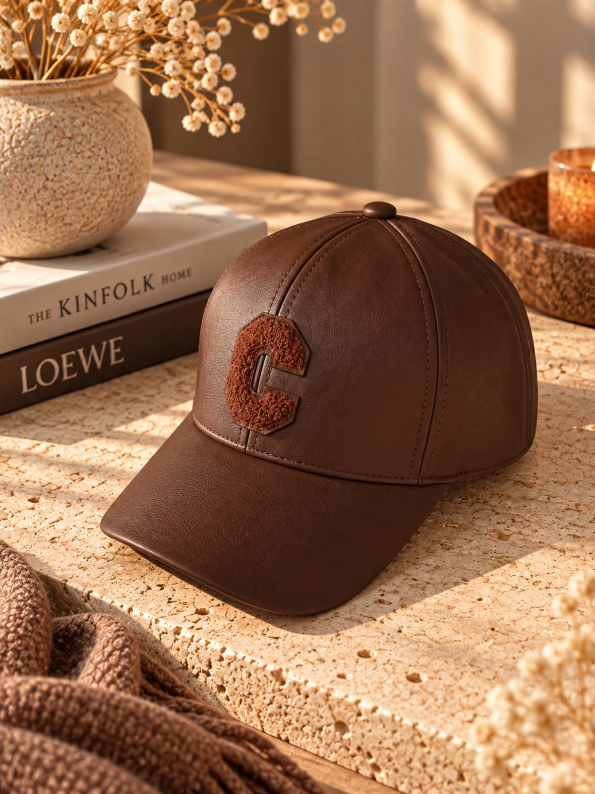 Casquette Camel Effet Cuir à Lettre C – Calyane