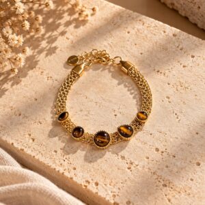 Bracelet Multirangs Doré à Pierres Marron – Vespera