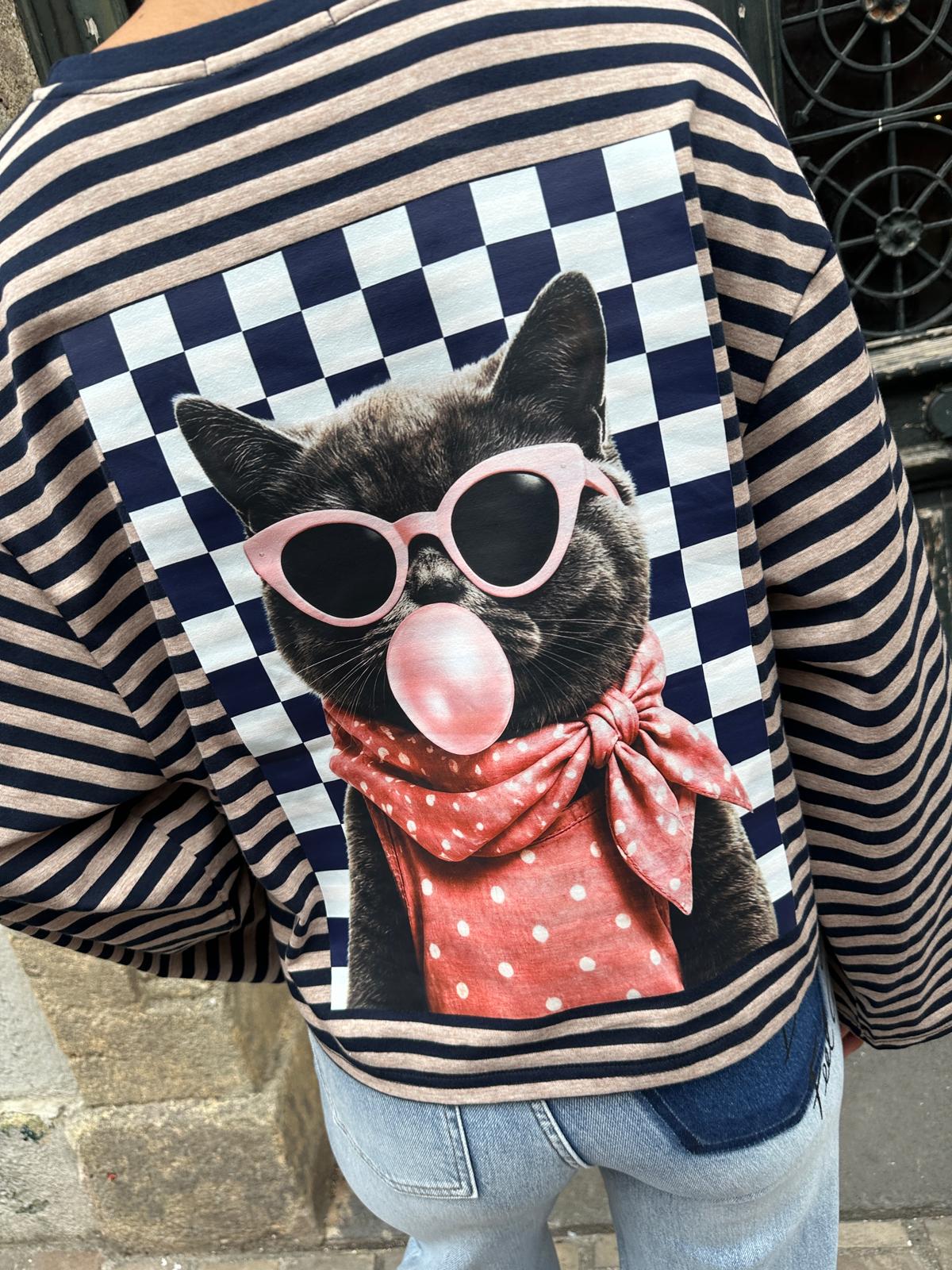 Marinière Rayée à Imprimé Chat – Éloïane