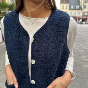 Gilet Sans Manches Effet Mouton Marine – Eudoxie