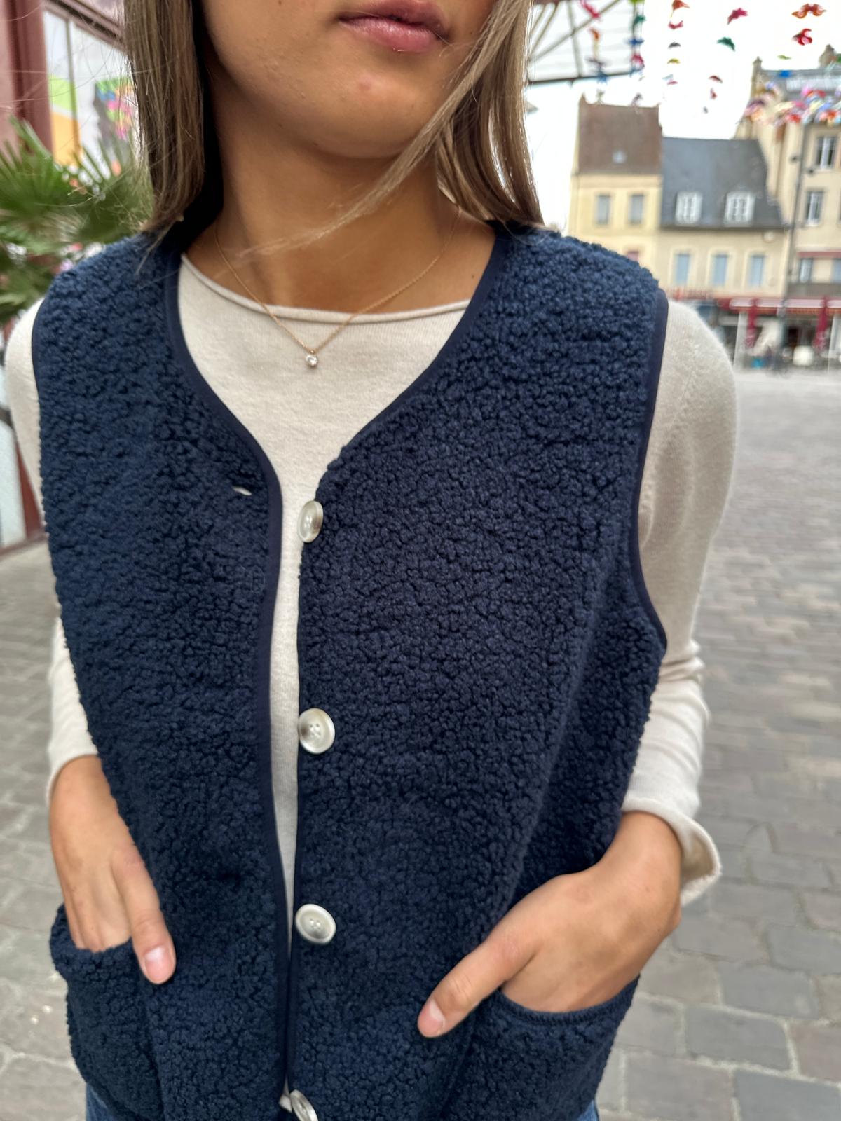 Gilet Sans Manches Effet Mouton Marine – Eudoxie