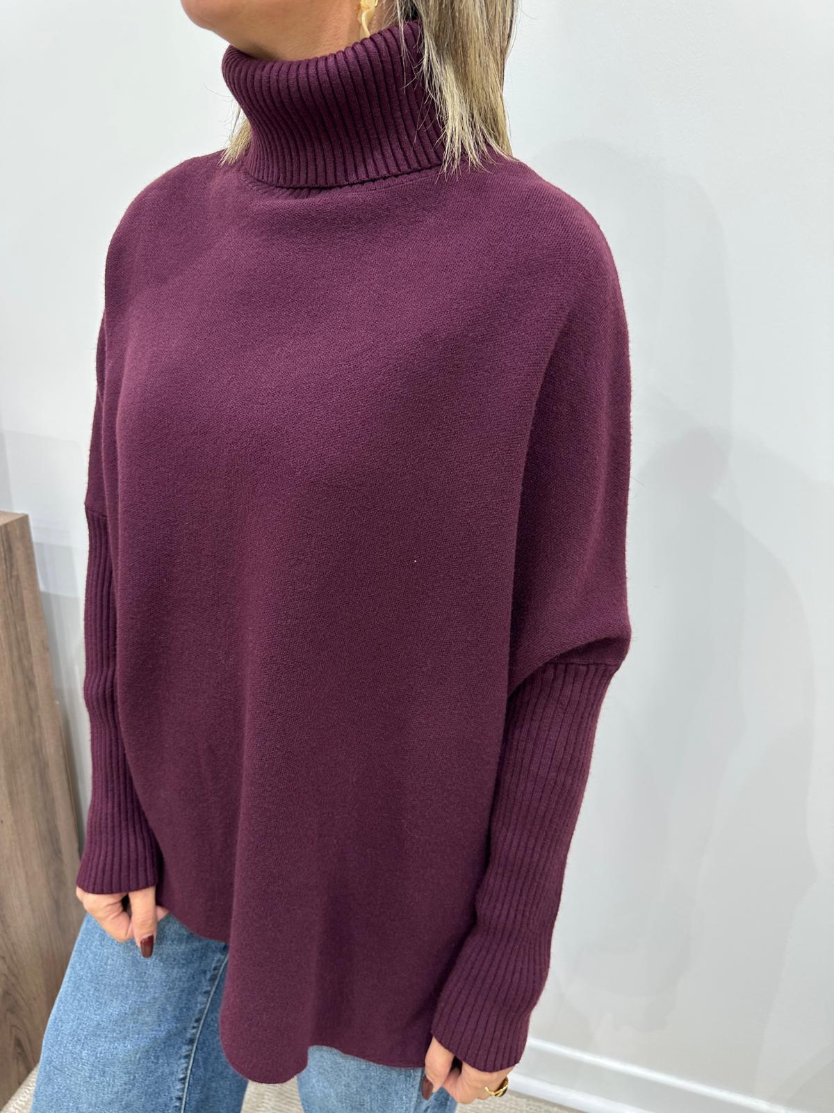 Pull Oversize à Col Roulé Bordeaux – Ismérie
