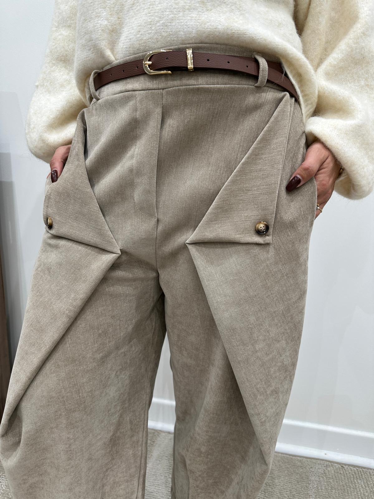 Pantalon à Plis Originaux Beige – Auréline