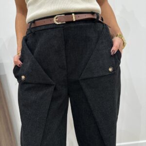 Pantalon à Plis Originaux Noir – Auréline