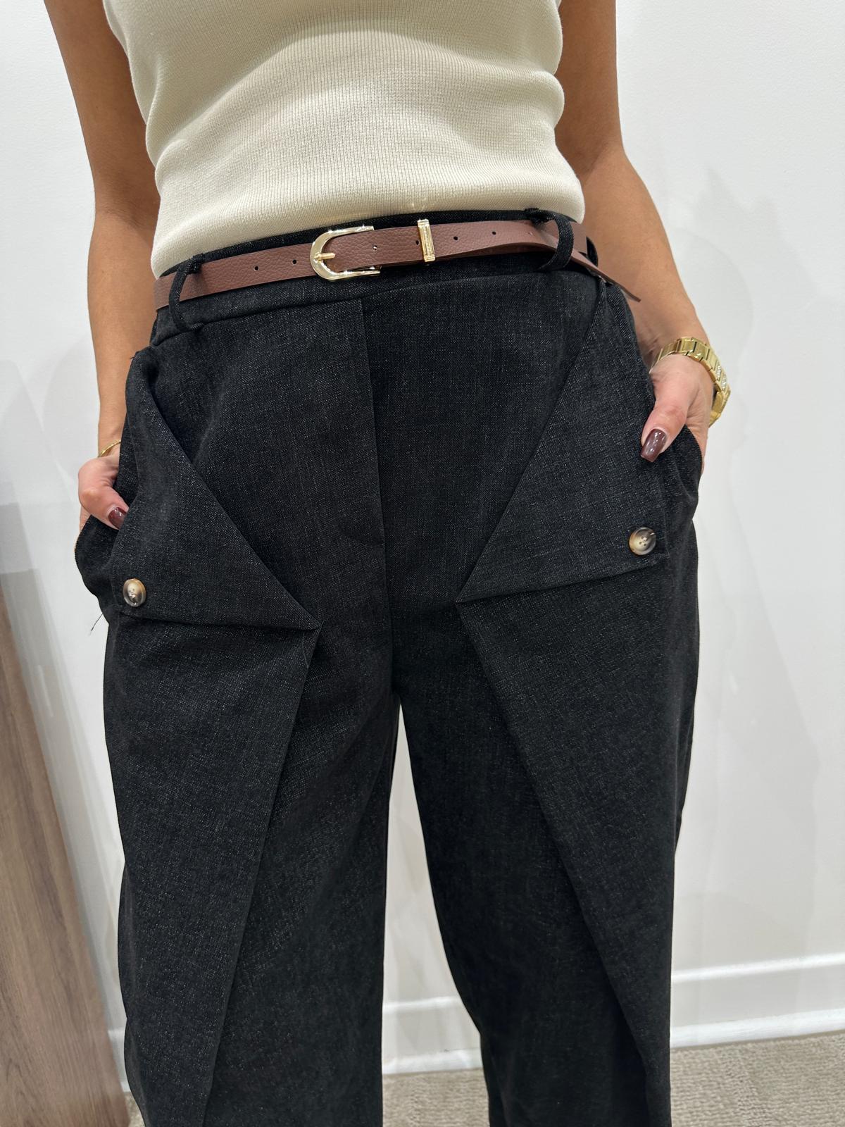 Pantalon à Plis Originaux Noir – Auréline