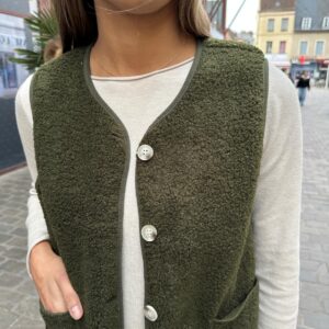 Gilet Sans Manches Effet Mouton Kaki – Eudoxie