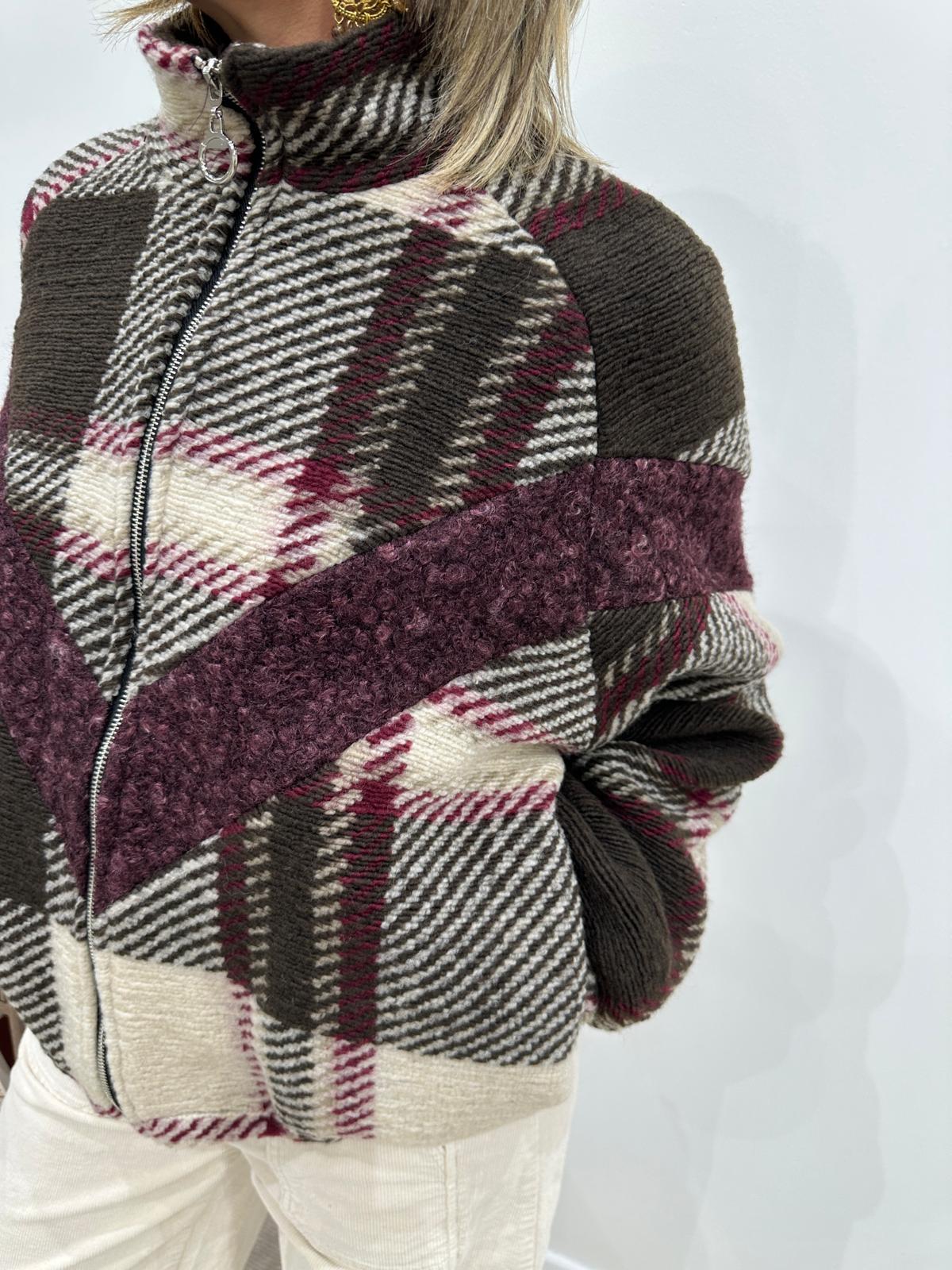 Veste Zippée à Carreaux et Détails Bouclés – Théoline