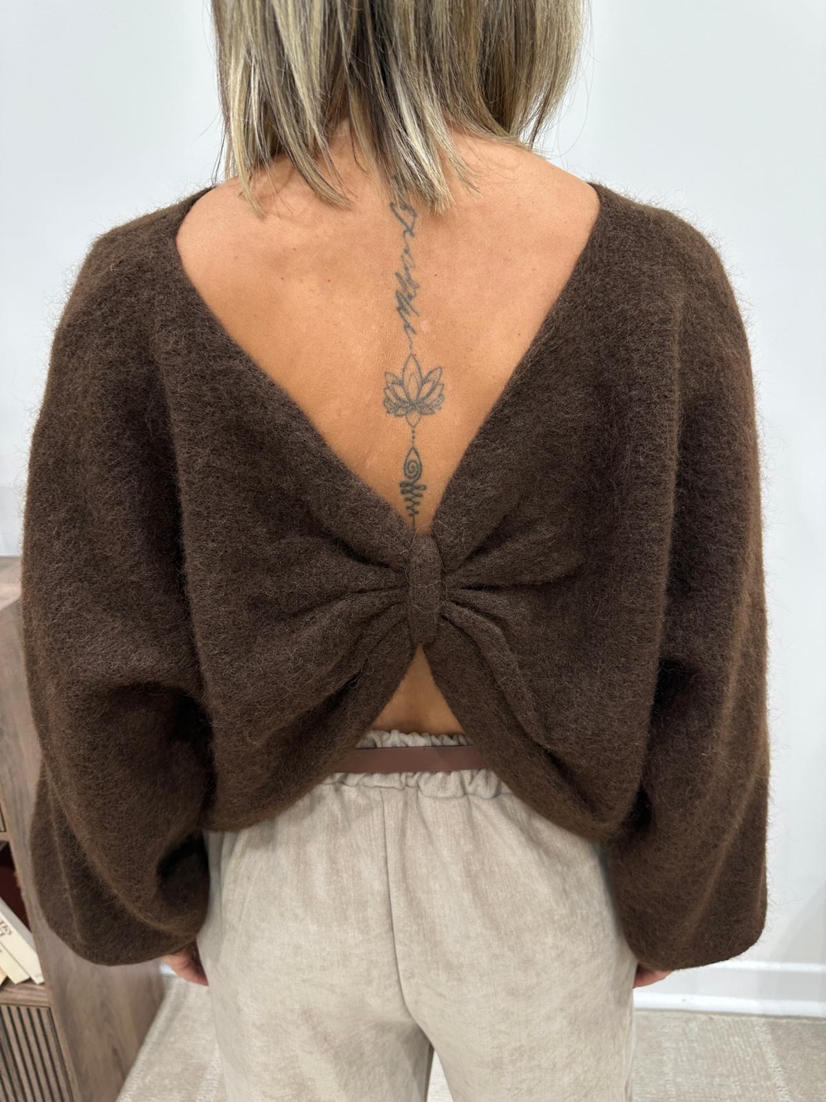 Pull à Dos Ouvert et Joli Nœud Chocolat – Éméria