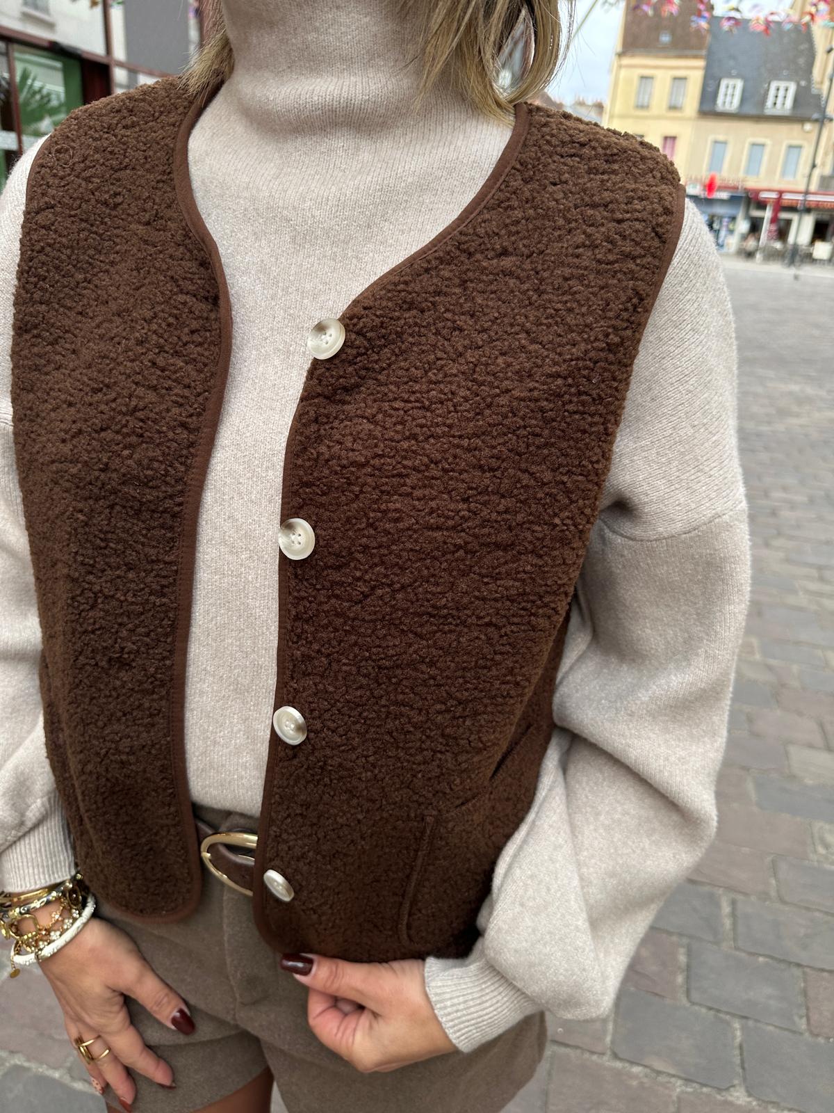 Gilet Sans Manches Effet Mouton Chocolat – Eudoxie