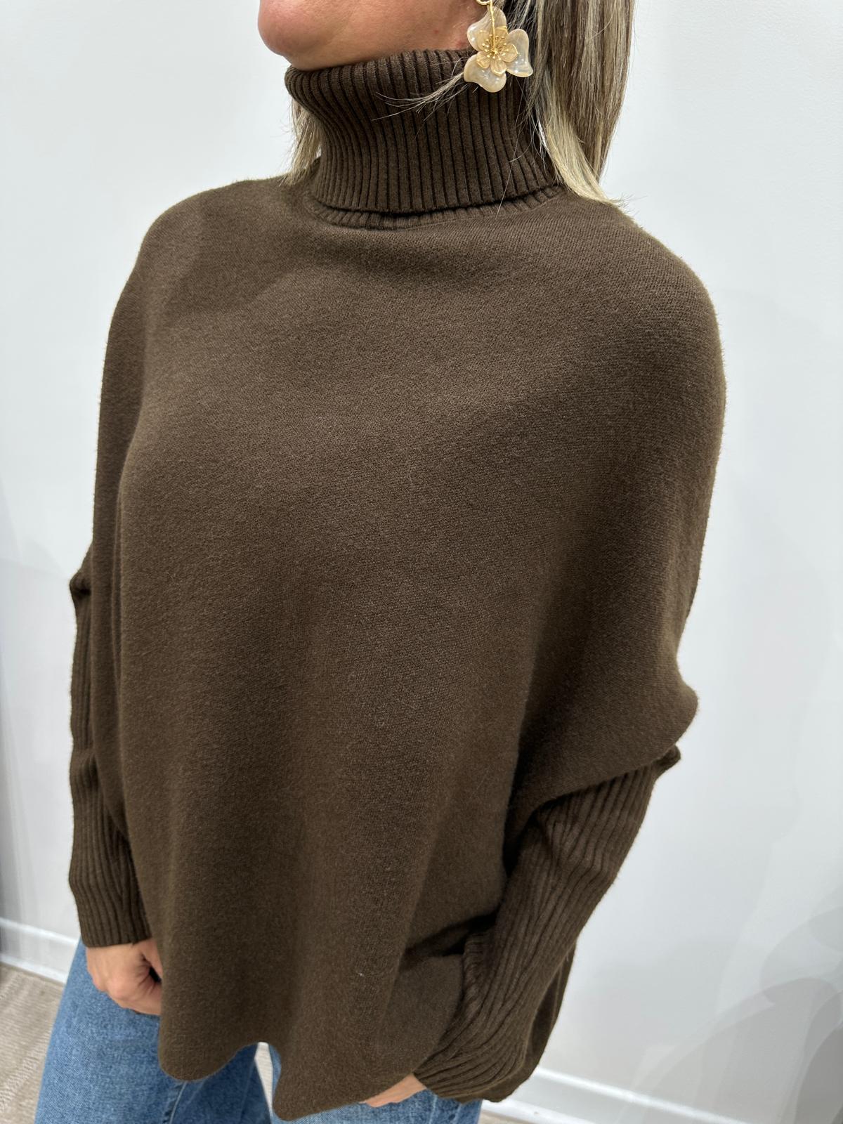 Pull Oversize à Col Roulé Chocolat – Ismérie