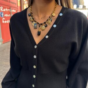 Gilet Noir Boutonné à Taille Ajustée – Orphéline
