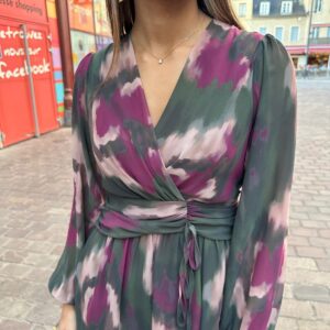 Robe Imprimée Kaki et Prune – Iséline