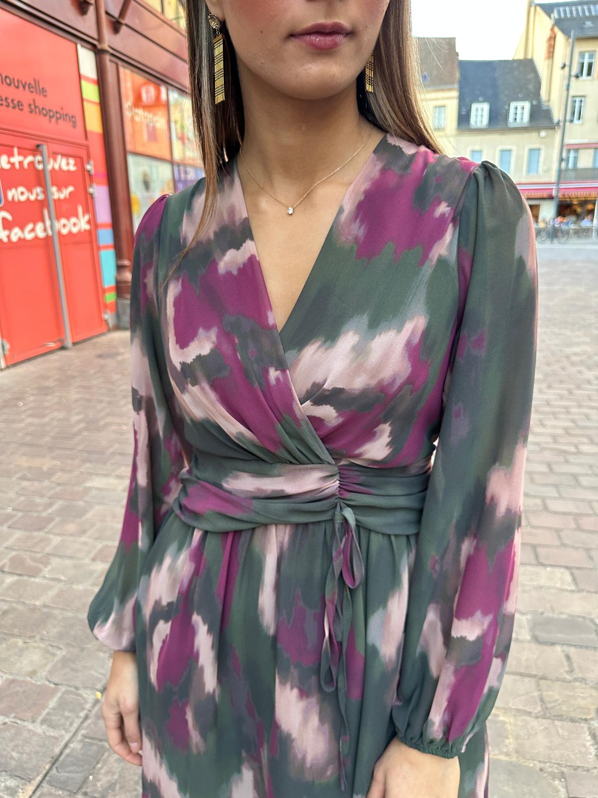 Robe Imprimée Kaki et Prune – Iséline