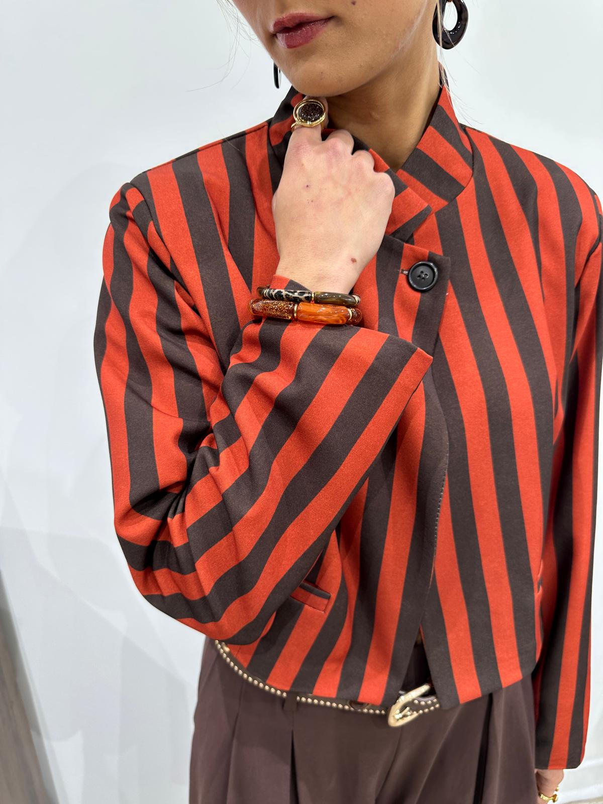 Veste Courte à Rayures Terracotta et Chocolat – Alméa