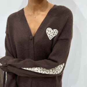 Gilet Chocolat à Coeur Léopard - Éliandra