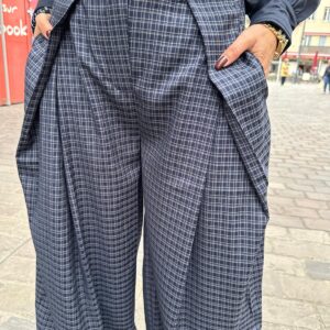 Pantalon Large à Carreaux Marine - Azéliana