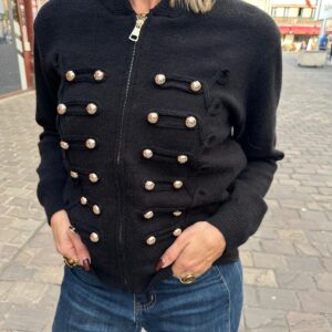 Gilet Zippé Noir à Boutons Dorés - Isaléna