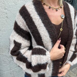 Gilet Rayé Chocolat et Beige - Elysane