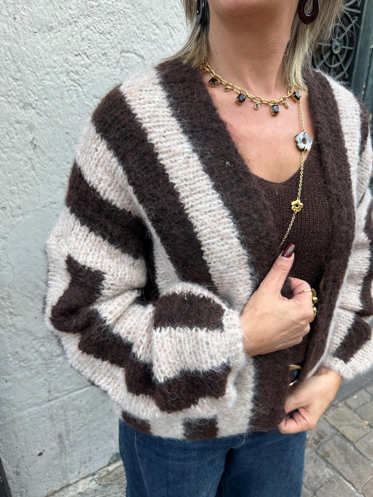 Gilet Rayé Chocolat et Beige – Elysane
