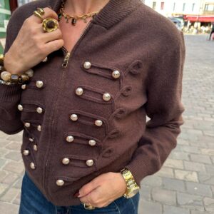 Gilet Zippé Chocolat à Boutons Dorés - Isaléna