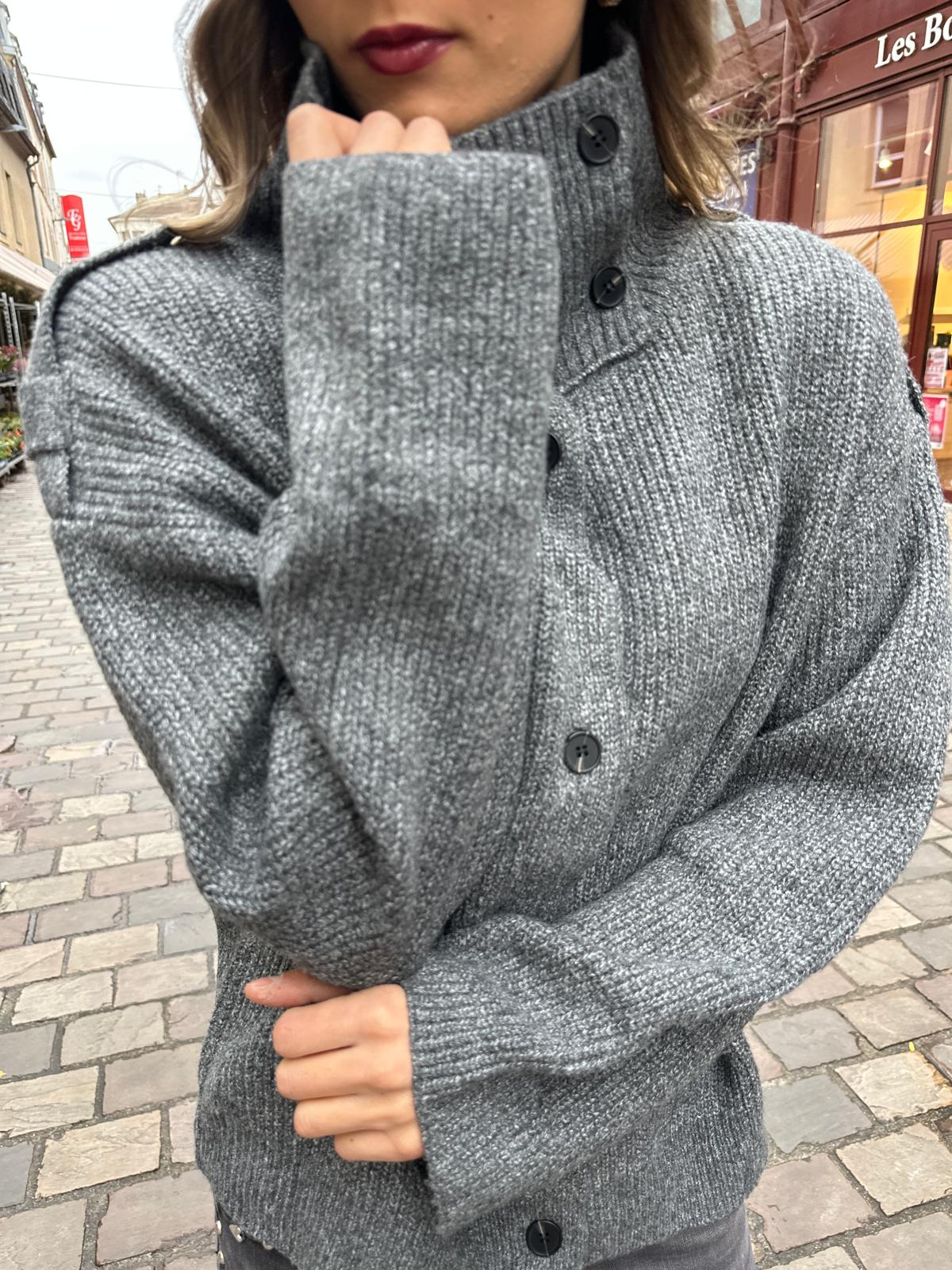 Gilet Gris Chiné à Col Montant – Gino