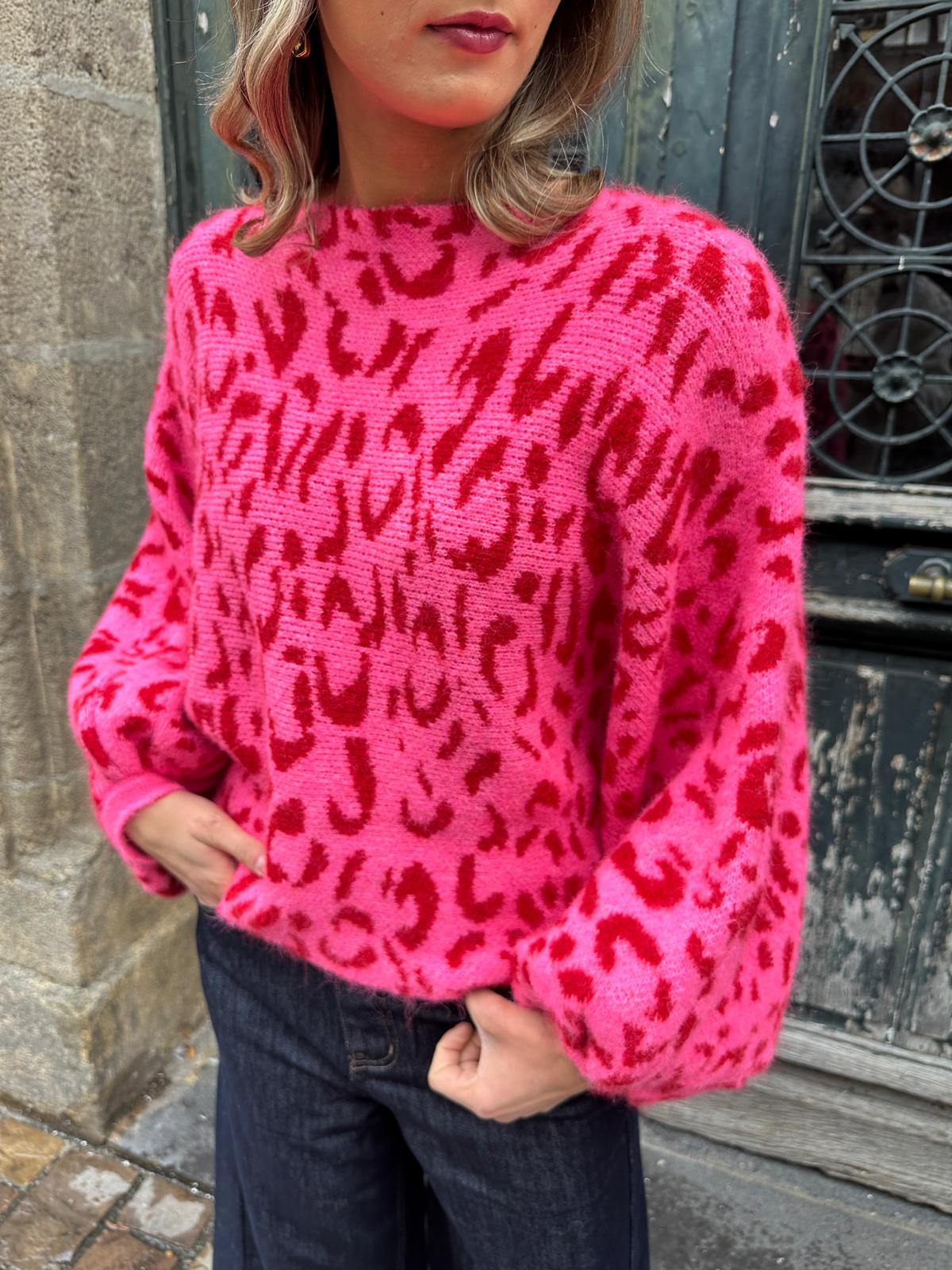 Pull Léopard Rose Fuchsia et Rouge – Corey