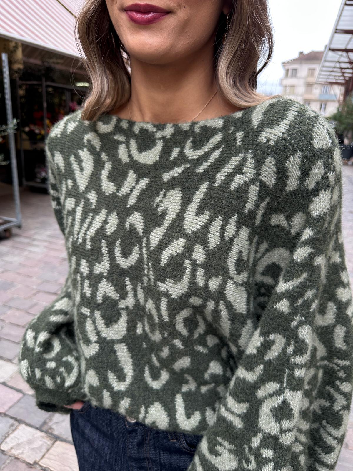 Pull Léopard Kaki et Vert Clair – Corey