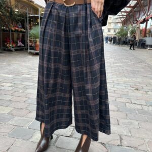 Pantalon Large à Carreaux Marine et Chocolat – Elorie