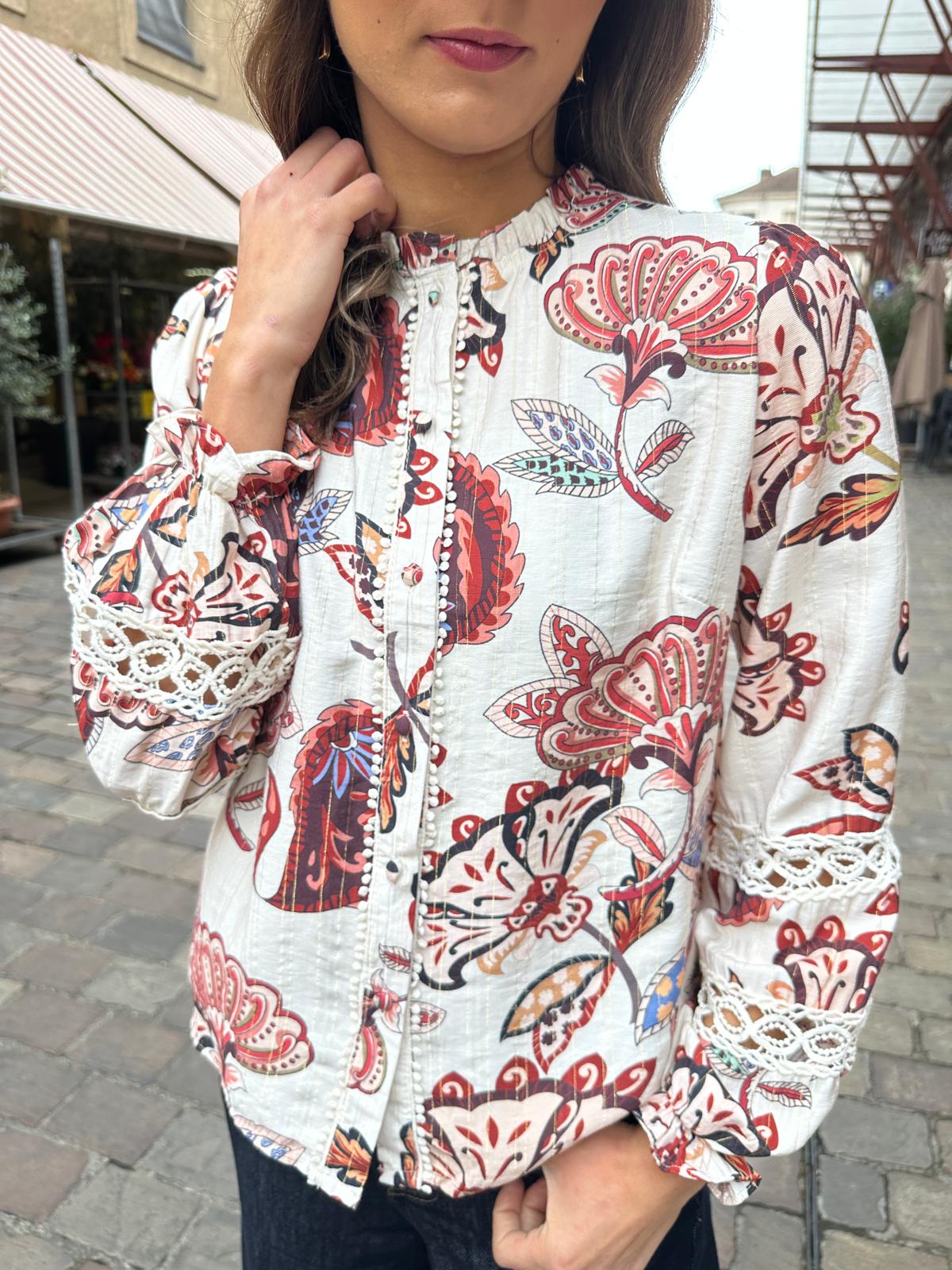 Chemise Écrue à Imprimé Floral et Dentelle – Swann