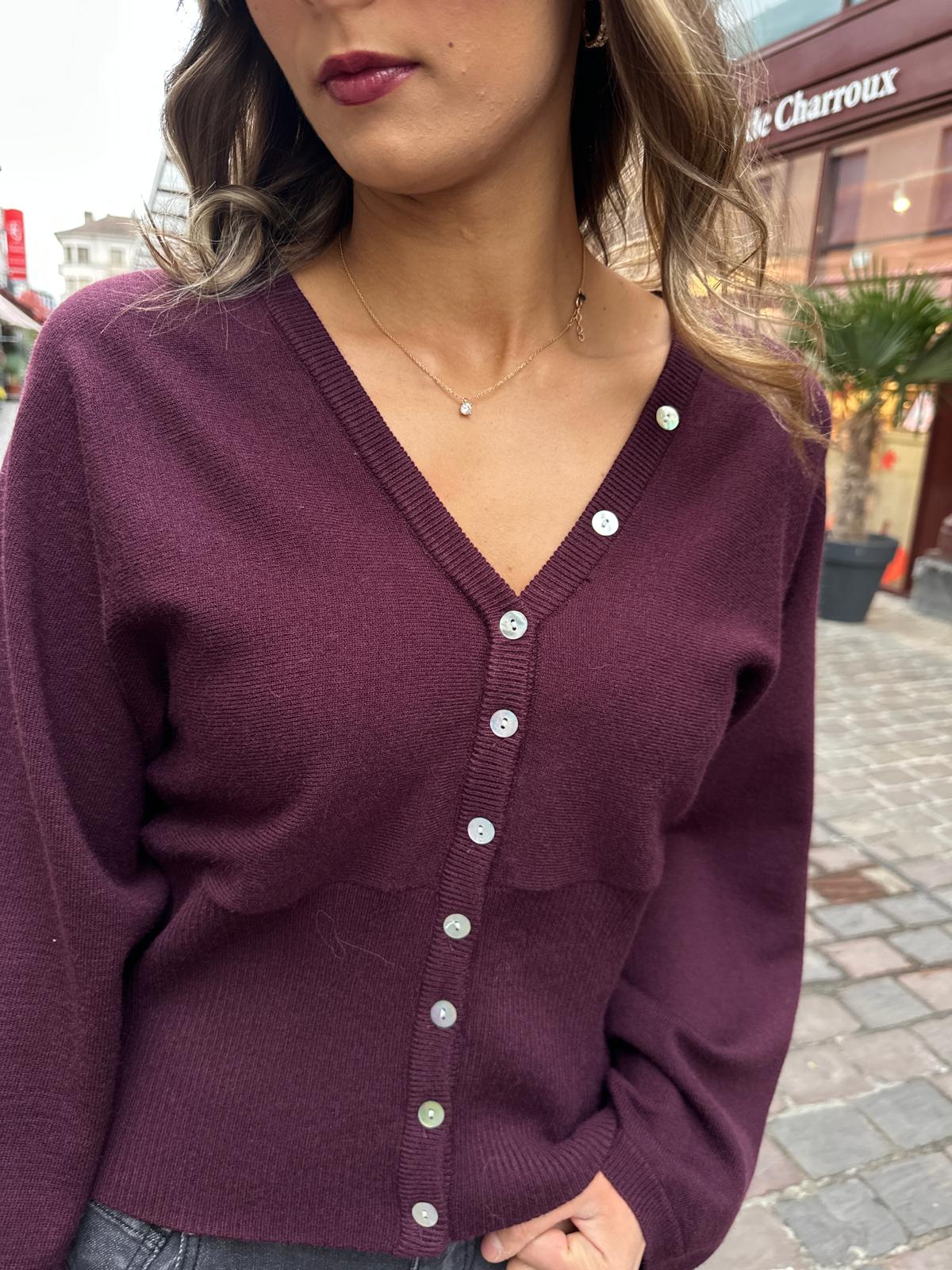 Gilet Bordeaux Boutonné à Taille Ajustée – Orphéline
