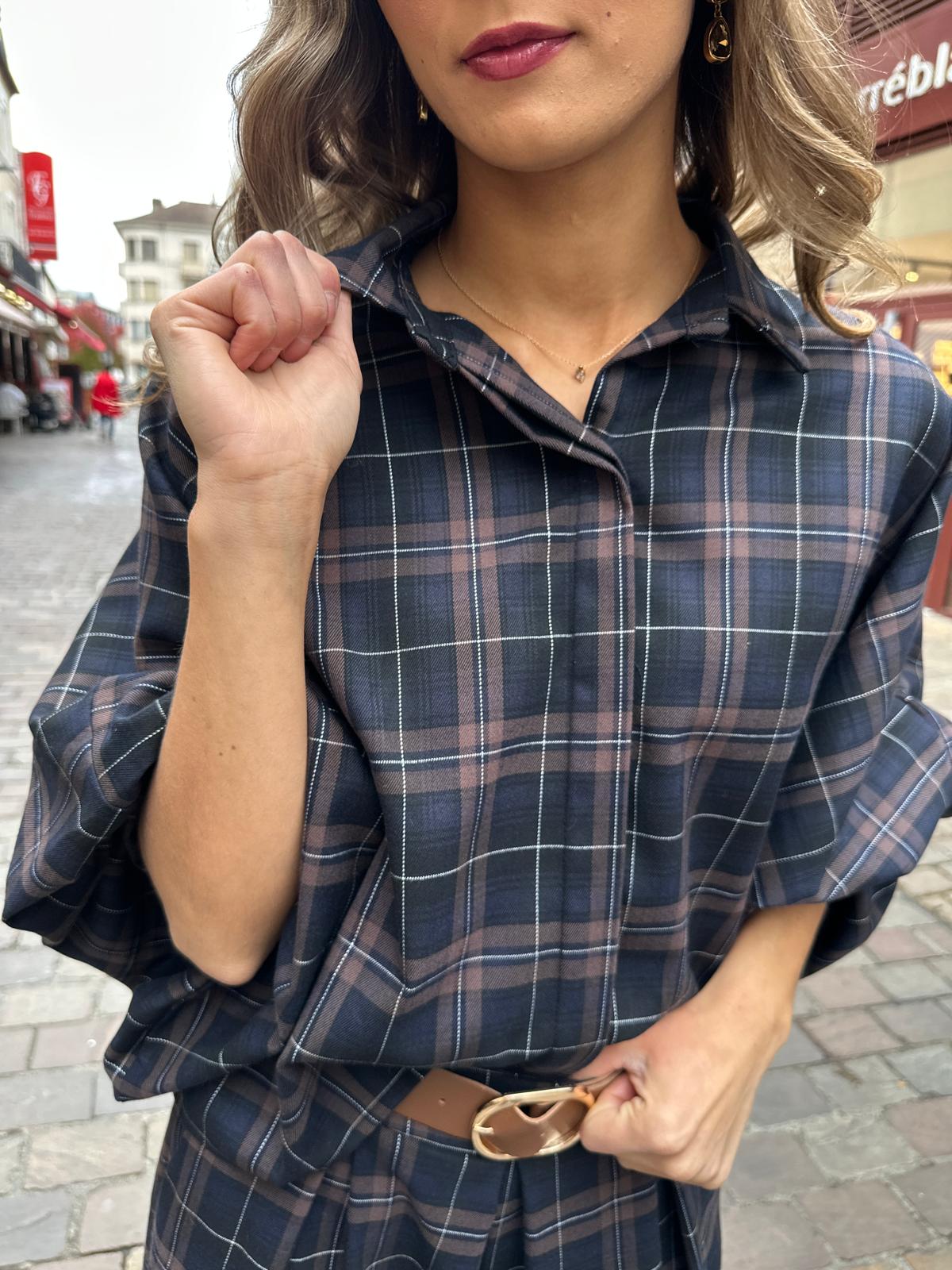Chemise Oversize à Carreaux Marine et Chocolat – Elorie