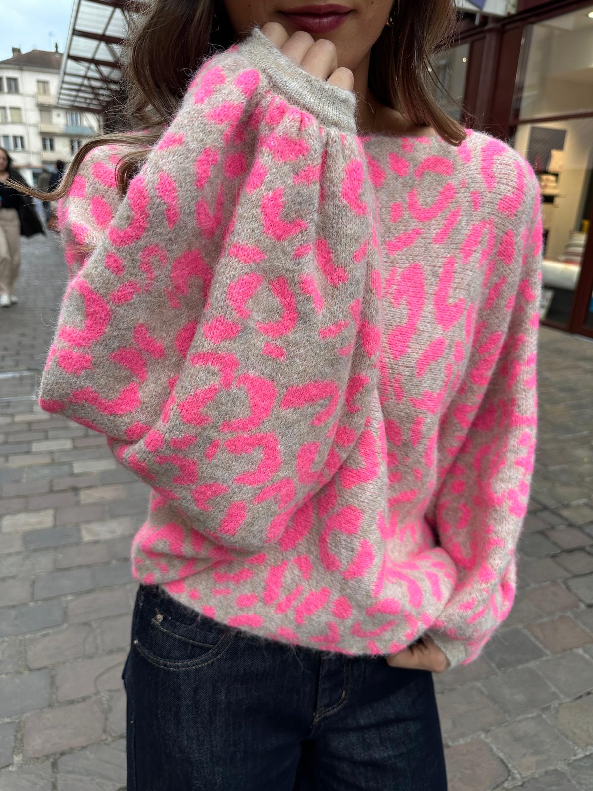Pull Léopard Beige et Rose – Corey