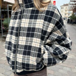 Veste à Carreaux Noire et Beige – Maïline