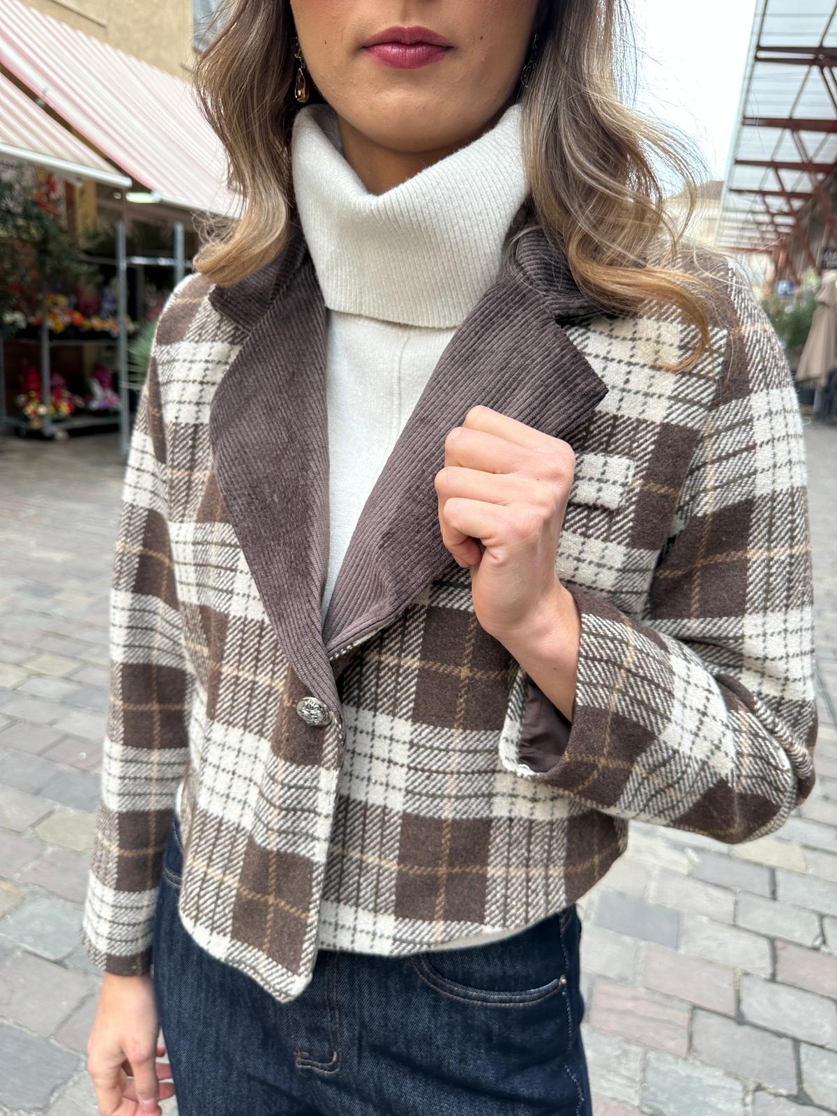 Veste Courte à Carreaux Chocolat – Orianelle