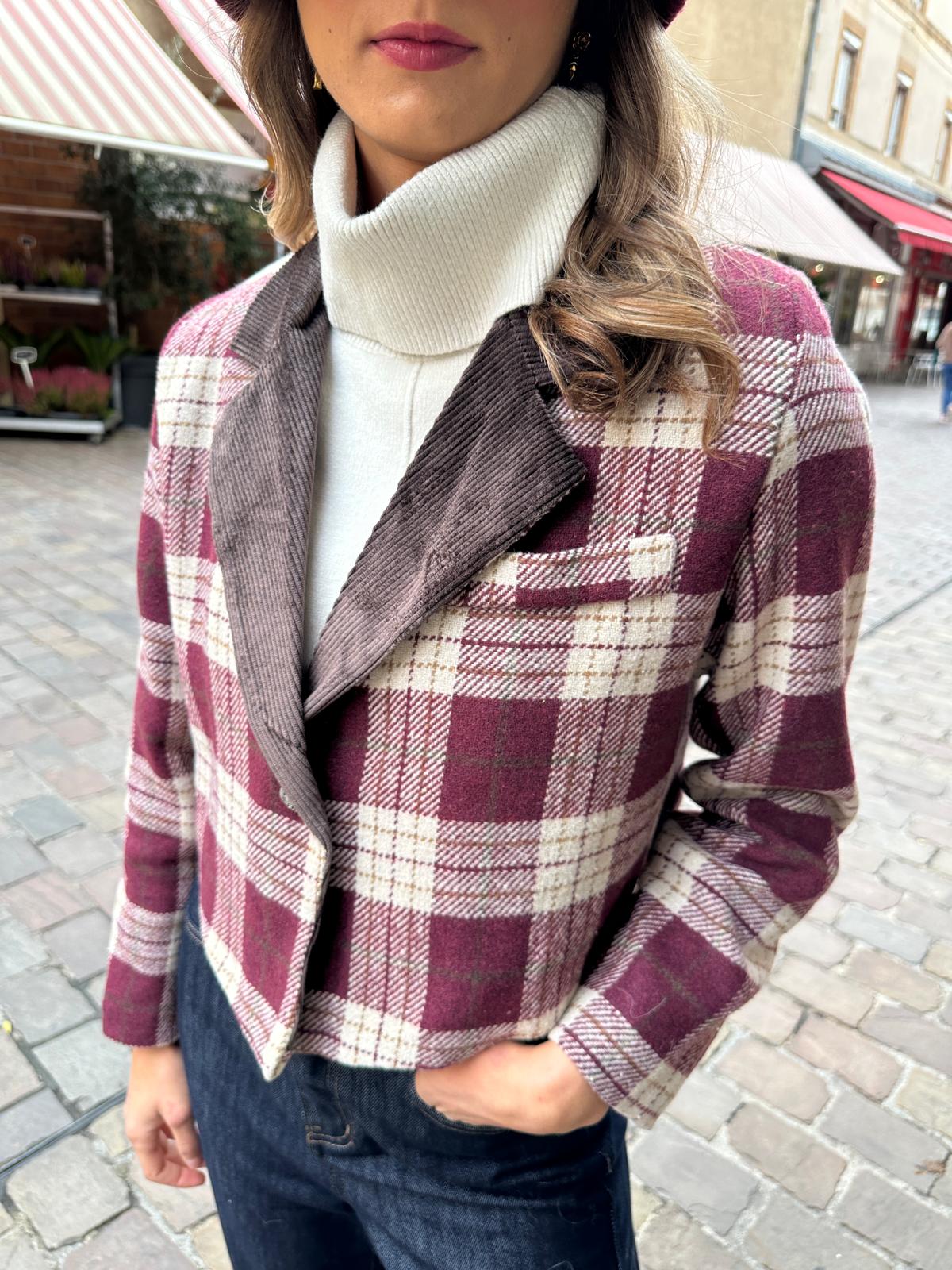 Veste Courte à Carreaux Bordeaux – Orianelle