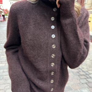 Gilet Chocolat en Maille Duveteuse à Boutons – Marien