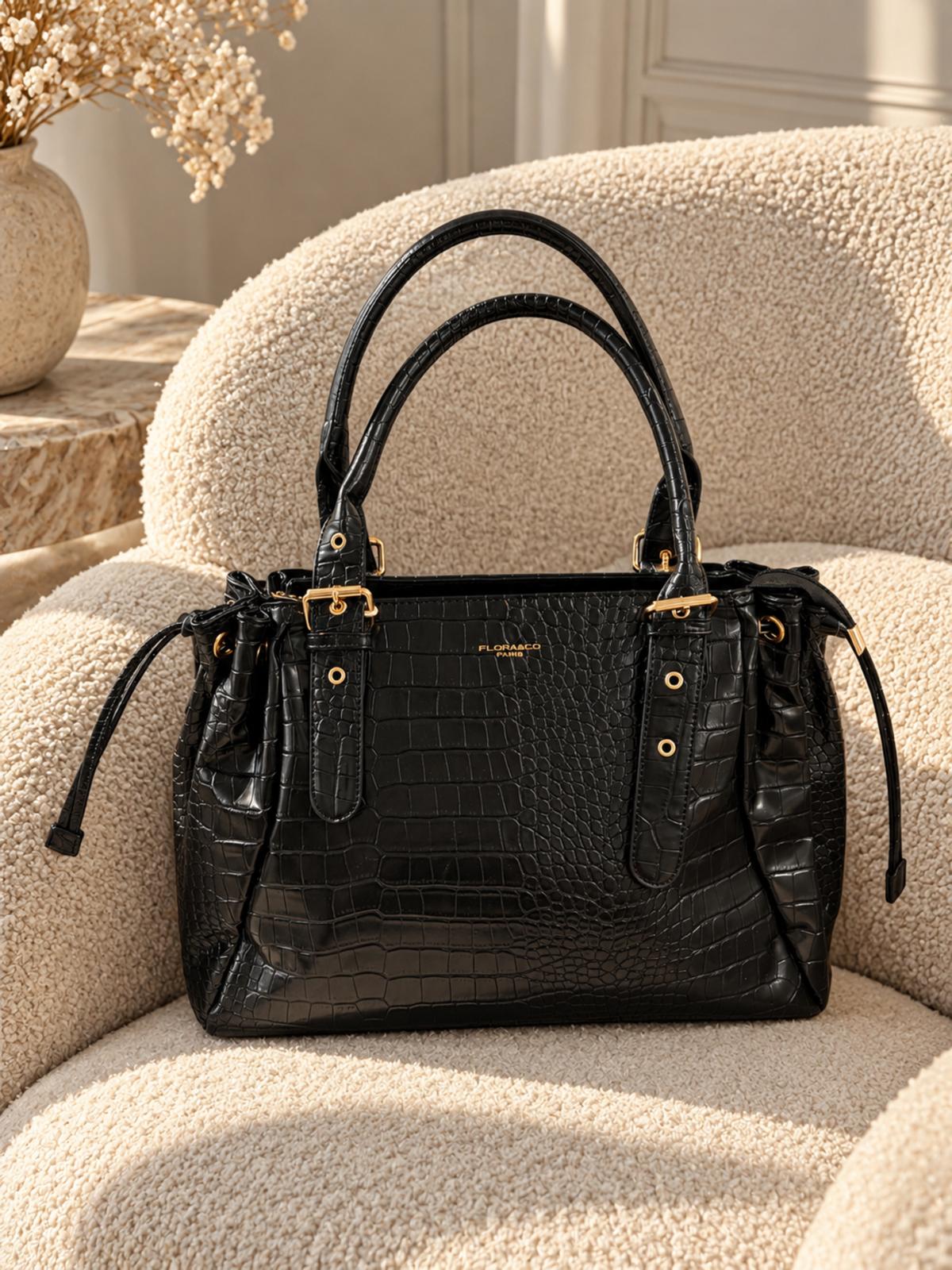 Sac à Main Noir Effet Croco – Valériana