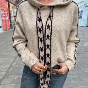 Pull à Capuche Beige à Étoiles Chocolat – Auréliane